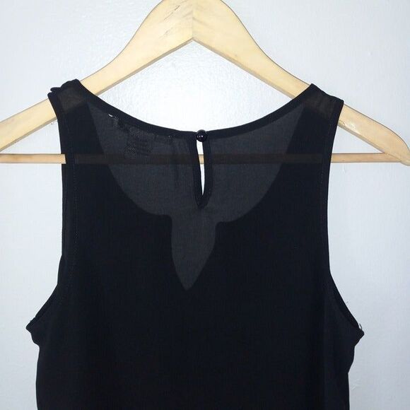 Swoon Small Sheer Black Tank-Faux Leather Trim-Keyhole Back-Flowy-Grunge-Goth - Picture 5 of 6